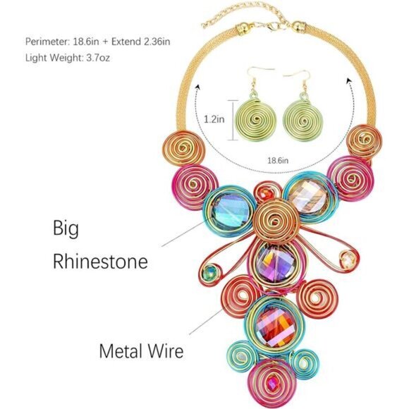 Colorful Rhinestone Jewelry Set Crystal Statement Large & Chunky Unique - Picture 2 of 8